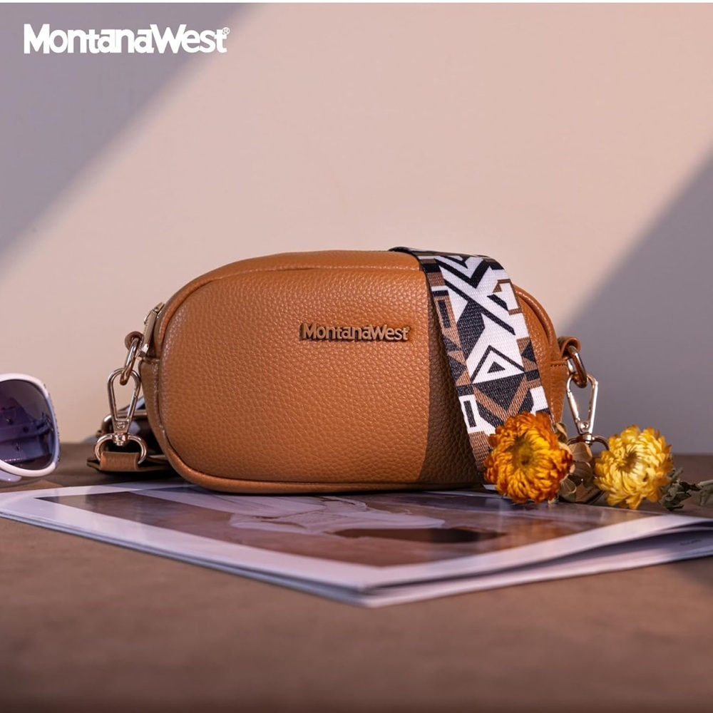 Montana West || NWT Brown Crossbody Bag with Patterned Strap - Picture 2 of 16